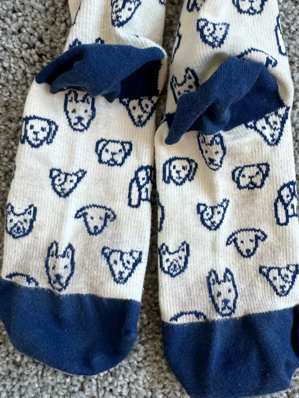 VIM & VIGR Compression socks, Knee high, beige & blue w/ dog designs, 20-30 MMHG